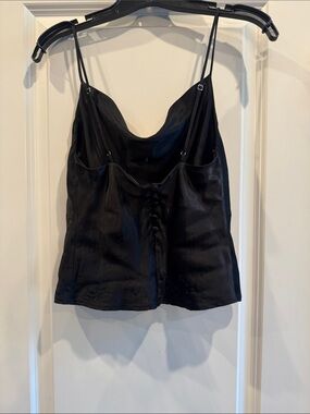 Zara Black Satin Cowl Neck Camisole with Front Buttons